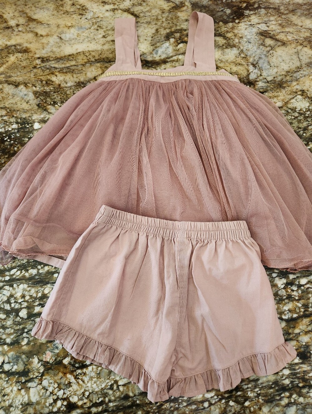 Well Dressed Wolf Mauve Tulle Tank Top & Ruffle Shorts Set